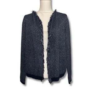 NWT TRIBAL Dark Marine Blue Navy Thick Knit Cardigan Jacket Blazer Fringe New